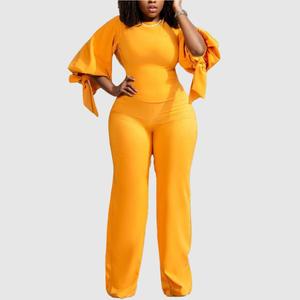 Conjuntos de Pantalones Largos Elegantes con Mangas Farol de Color Sólido para Salir a la Moda - Product Image 2