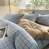 Parure de lit 3 ou 4 pièces en coton lavé teint en fil de classe A, motif rayé japonais, housse de couette, drap-housse, drap plat, pour usage domestique
