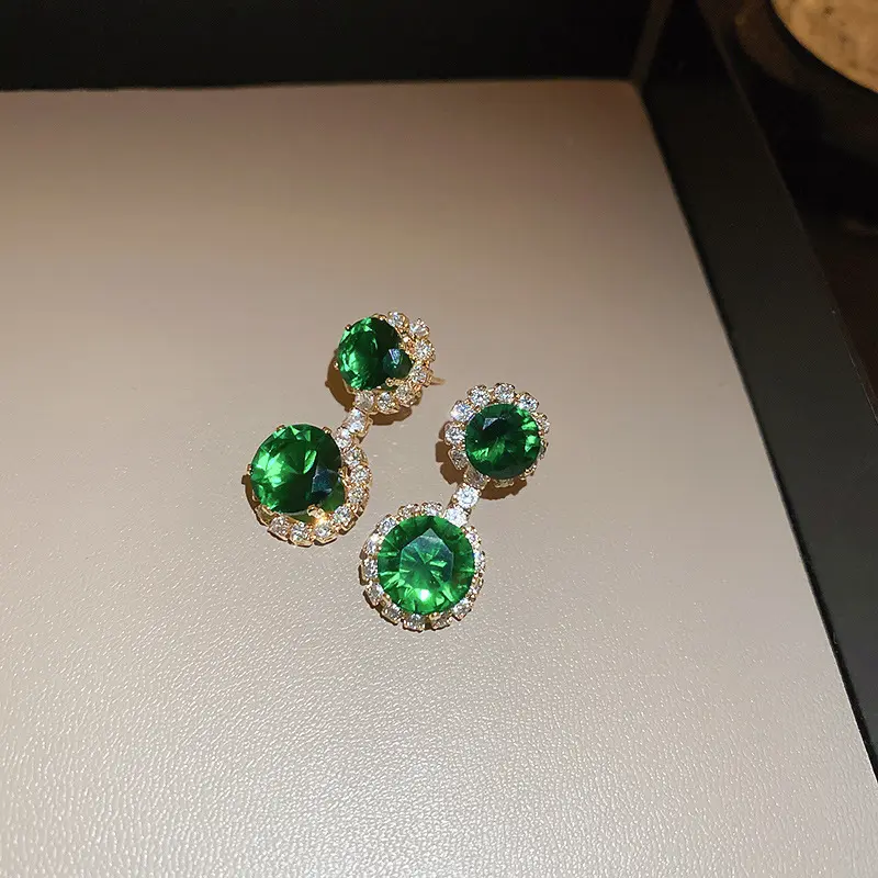 DAIHE 2024 High Quality Luxury Fashion Jewelry Full Diamond Green Zircon Pendant Jewelry Sets