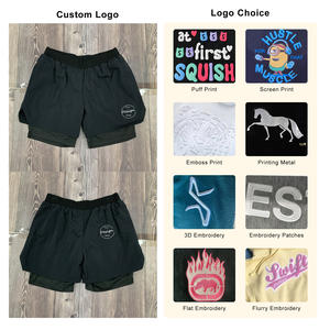 Gran oferta, pantalones cortos de entrenamiento atléticos negros con estampado personalizado para hombre, pantalones cortos tejidos con cintura elástica gruesa, pantalones cortos de doble capa de secado rápido - Product Image 2