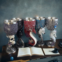 Gobelet à vin Dragon Rouge 3D, Calice en résine avec revêtement en acier inoxydable, Coupe décorative gothique médiévale pour Dungeons & Dragons