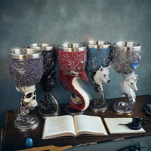 <span class=keywords><strong>Calice</strong></span> <span class=keywords><strong>da</strong></span> Vino Drago Rosso 3D, Bicchiere in Resina con Rivestimento in Acciaio Inossidabile, Coppa Decorativa Gotica Medievale per Dungeons & Dragons - Product Image 1