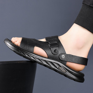 Genuine Leather Men's Flat Sandals Open Toe Rubber Outsole Breathable Casual <b>Beach</b> <b>Shoes</b> - Product Image 3