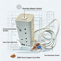 Multiprise professionnelle verticale 8 prises, barre d'alimentation fiable BS1363 13A 250V pour la maison et le bureau