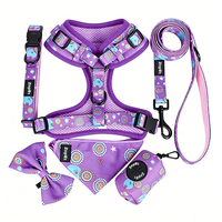 Ensemble laisse et harnais pour chien Zopet personnalisé en néoprène souple et polyester, nouveau modèle Pastèque Amour, avec pochette pour sacs à déjections et collier