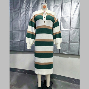 Nuovi Arrivi: Abito Midi in Maglia da Donna a Righe Colorate con Colletto, Maniche Lunghe e Spacco Laterale, Collezione Autunno 2026 - Product Image 6
