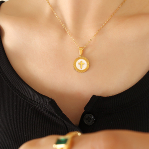 จี้เปลือกหอยฝังลายวงแหวน |   จี้สัญลักษณ์ทรงกลมสแตนเลสสตีลเคลือบ PVD 18K สำหรับทำเครื่องประดับ DIY |   กันน้ำและป้องกันการแพ้ - Product Image 6