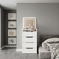 Table de toilette avec miroir éclairé par LED de style moderne, design à rabat, meubles de chambre à coucher, caractéristiques amovibles et personnalisables, hôtels, usage domestique