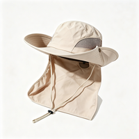 Topi UPF50+ Kasual Olahraga dengan Penutup Leher, Pinggiran Lebar, Jaring Bernapas, untuk Memancing, Safari, Hiking, Dilengkapi Tali Dagu, Perlindungan UV, Unisex