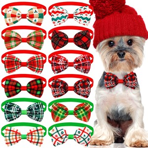 Ensemble de nœuds papillon de Noël pour chien, motif écossais flocon de neige rouge et vert, réglables pour petits chiens, style hiver, décoration mignonne - Product Image 1