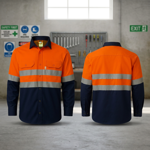 Chemise de travail unisexe haute visibilité grande taille ODM orange marine avec bandes réfléchissantes en coton à manches longues uniforme de sécurité - Product Image 3