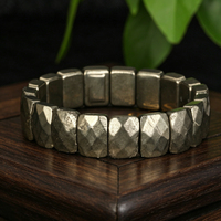 Bracelets rétro extensibles en perles de pyrite naturelle facettées 12x16mm, bijoux massifs en pierres de pyrite naturelle, bracelet pour homme