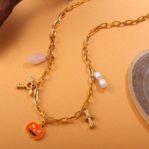 สร้อยคอจี้การ์ตูนฮาโลวีน สแตนเลสชุบทอง 18K เครื่องประดับแฟชั่นสำหรับงานปาร์ตี้ สร้อยคอจี้สำหรับทุกเพศ - Product Image 3