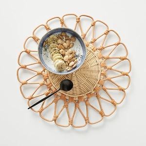Handmade Brown Round Rattan Charger <b>Plate</b> with Floral Design Artisan <b>Mats</b> & Pads for Elegant Dining Experience - Product Image 3