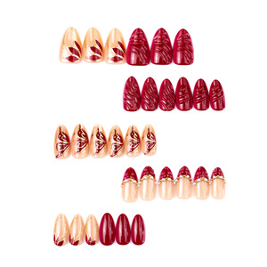 <span class=keywords><strong>Uñas</strong></span> Postizas Personalizadas al por Mayor, <span class=keywords><strong>Uñas</strong></span> en Forma de Almendra con Pegamento, <span class=keywords><strong>Uñas</strong></span> Adhesivas para Mujer, Diseño Dorado en Relieve con Detalles de Perlas - Product Image 4