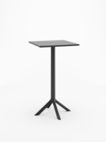 Table de bar carrée noire moderne, table haute perforée résistante aux intempéries, table de bistrot de patio empilable à base trépied