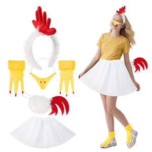 Disfraz de pollo para Halloween, accesorios, diadema de pollo de felpa, cola de pico y kit de pies - Product Image 1