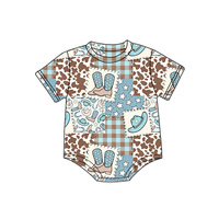 Combinaison-pull personnalisée vintage style western pour bébé, grande taille, à manches courtes, longue, tricotée, imprimée, en bambou écologique