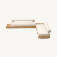 Rundes Design Teakholz-Sofa-Stühle mit Rückenlehne, Massivholzrahmen, Einzel-Lounge, Outdoor-Sofa-Sets mit Kissen