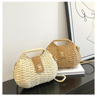 Toptan yaz moda tasarımcısı kabuk şekli bayanlar saman torbaları kadın Crossbody hasır çanta saman çanta