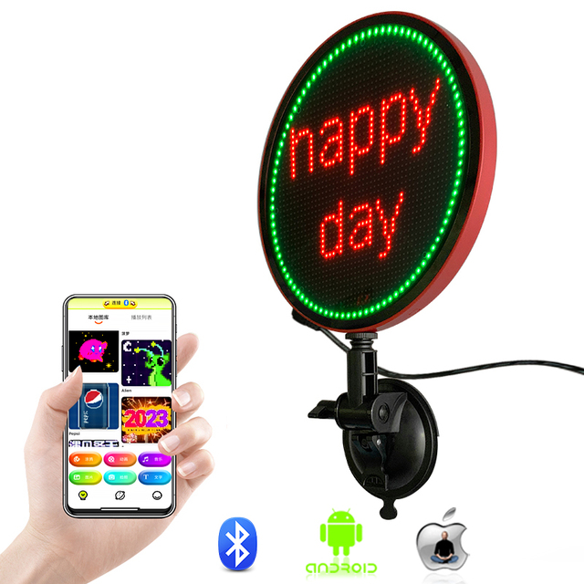 Round Mini Size Digital LED Board RGB Color Portable 5V 12V WiFi Programmable Car Rear Window Expression LED Display Screen