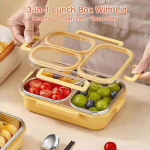 Contenedores de Almuerzo de Acero Inoxidable, Lonchera de Metal con 3 Compartimentos, Loncheras Bento para Adultos, a Prueba de Fugas, Platos para Niños Pequeños - Product Image 3