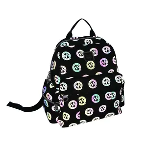 New arrival customizable polyester pattern rainbow super cool reflective backpack school bags for girl school