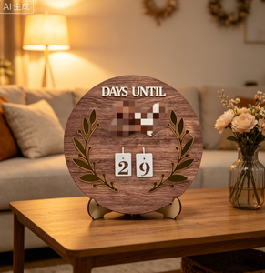 DAMAI Cadeaux modernes pour l'Aïd, Décoration du Ramadan, Centre de table rond en bois, Compte à rebours sans électricité pour la fête du Ramadan - Product Image 1