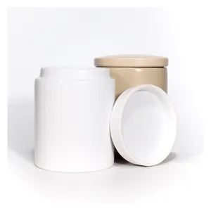 Nuevo producto personalizado lindo mate blanco redondo cerámica vela recipiente con tapa 10oz 12oz