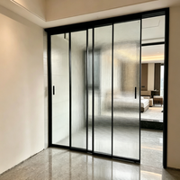 Porte coulissante intérieure en verre double couche ultra-mince avec cadre en aluminium au design moderne, verre artistique personnalisé pour cuisine et salon