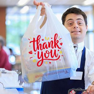 Thank You <b>Bags</b> 50-Pack Large <b>White</b> Plastic With Handles For Grocery Shopping <b>Small</b> Business - Product Image 2