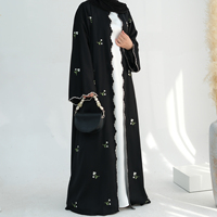 Abaya Cardigan Islamique de Luxe Nida à Broderie Ouverte sur le Devant, Robe Longue Décontractée Florale Respirante et Légère pour Femme Musulmane Modeste