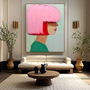 Grande peinture murale abstraite moderne en acrylique texturé rose et coloré sur toile, peinte à la main, pour la décoration murale de la maison et des galeries - Product Image 3