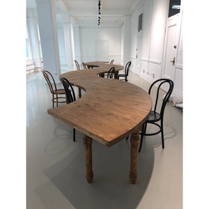High Quality Best Sale Wooden Joint Fan S Shaped Modern <strong>Pine</strong> Solid Wood Dining Farm <strong>Table</strong> for Rental Event - Product Image 2