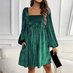 <span class=keywords><strong>Abito</strong></span> da Festa in <span class=keywords><strong>Velluto</strong></span> per Donne, Vestibilità Ampia, Manica Corta, Collo Tondo, Disponibile in <span class=keywords><strong>Bordeaux</strong></span>, Verde Scuro e Marrone, Vendita all'Ingrosso con MOQ Basso - Product Image 2