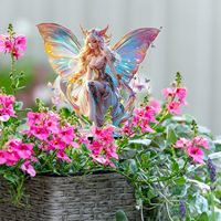 Pot de fleurs double face imperméable en acrylique 2D imprimé UV et gravé au laser, style fée papillon, fantaisie, conte de fées, ornement de jardin