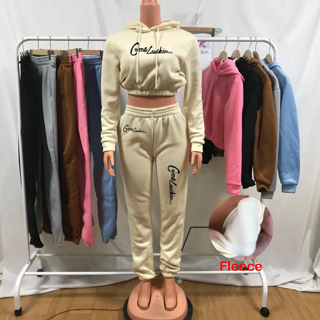 Custom Fall Women Clothes Hoodie Set Crop Top And Pants Tracksuits 2 Two Piece Lounge Wear Set Women Sweatpants Jogger Set