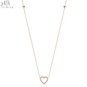 Necklace Rose New Arrival Elegant Necklace Jewelry Set 18K Rose Gold Diamond Heart Pendant Necklace For Girls