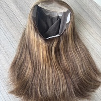 Perruque en soie pleine main de qualité médicale couleur tendance, marron balayage avec base en silicone, sans colle, respirante, pour l'alopécie