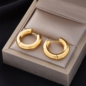 Hoop Earrings Gold Stainless Steel Geometric Design Minimalist Style Fashion Jewelry - Product Image 1