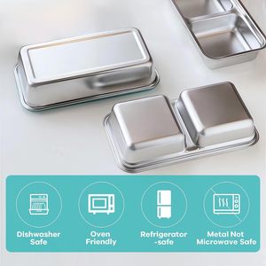 Boîtes à lunch portables en acier inoxydable 304 à 2 compartiments, boîtes de rangement pour aliments, boîtes bento divisées, boîte à repas pour la préparation des repas avec couvercles - Product Image 4