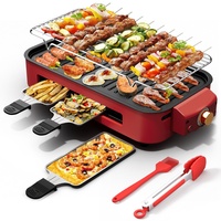 Gril électrique de cuisine entièrement détachable avec poêle à frire, grille et trois plateaux, revêtement antiadhésif, facile à nettoyer, en acier inoxydable
