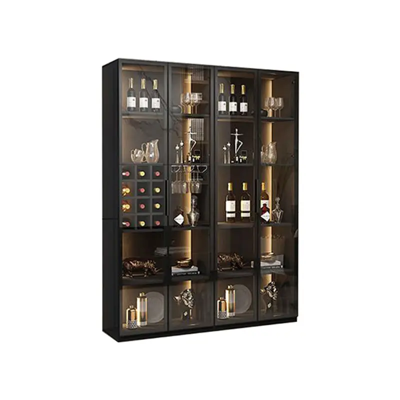 आधुनिक डिजाइन काले ठोस लकड़ी डिस्प्ले वाइन रैक कैबिनेट लिविंग रूम फर्नीचर के लिए ग्लास दरवाजे के साथ कैबिनेट