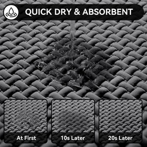 Tapis de bain en mousse rectangulaire antidérapant, séchage rapide, absorbant, pour salle de bain, toilettes, porte, gris, texture tissée, fibre de polyester - Product Image 3