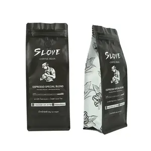 High Quality OEM Custom Printing Matte Coffee Packaging Zipper Flat Bottom Coffee Bag With Valve