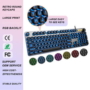 Clavier Filaire Rétroéclairé RGB à Grande Police, 7 Couleurs, Touches Rétro Rondes Surdimensionnées, Clavier USB pour Ordinateur - Product Image 1