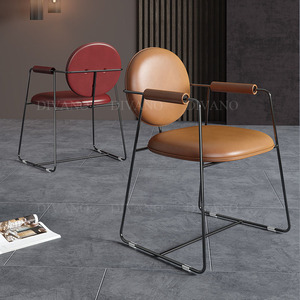 Chaises de salle à manger en acier inoxydable au design luxueux, meubles de maison modernes, chaise de salle à manger rembourrée en cuir DC-00, rembourrée moderne - Product Image 2