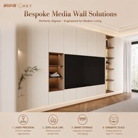 Système de console TV en bois grainé sur mesure de qualité supérieure pour l'optimisation des équipements multimédias des suites familiales et les projets hôteliers professionnels