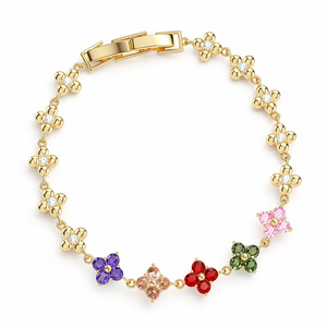 Flower Shape <b>Gemstone</b> <b>Bracelet</b> Zinc Alloy Claw Setting For Women Gift Jewelry - Product Image 5