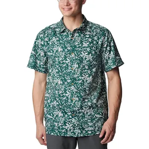 Camisas de manga corta Columbia verdes personalizadas de alta calidad impresas para hombres